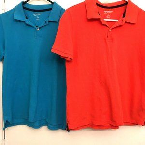 (2) Arizona Jeans Boys Size L Large Short Sleeve Polo Shirts Tops Coral & Aqua